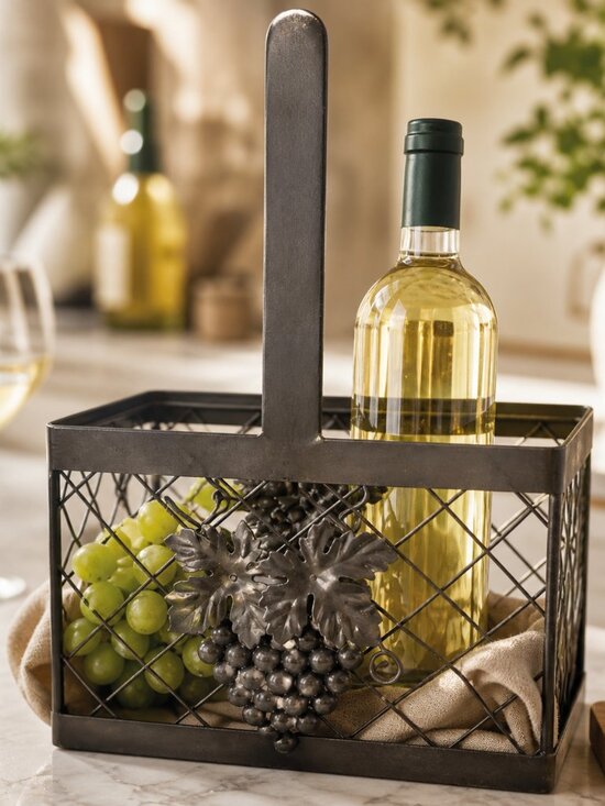 Other - Metal Wine Bottle Caddy Grapevine Basket Tuscan Kitchen Decor Rustic Bar Holder